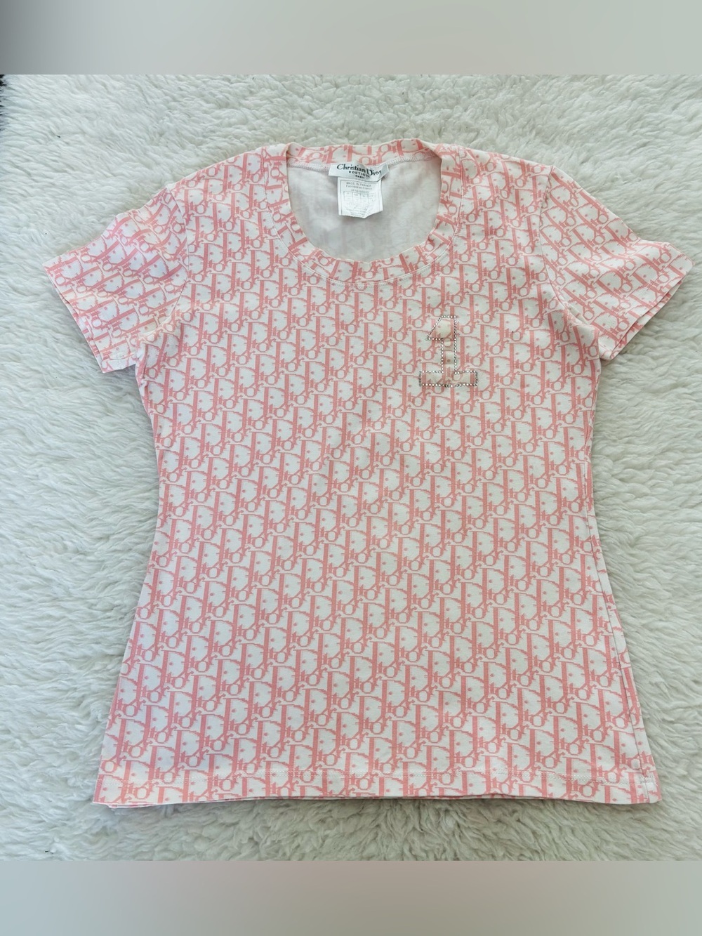 Christian Dior Trotter 1 Vintage Pink/White Stretchy T Shirt size IT/EU 40